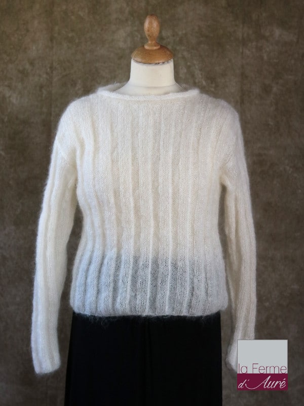 Pull Mohair et Soie Femme Ecru, modele Nairobi