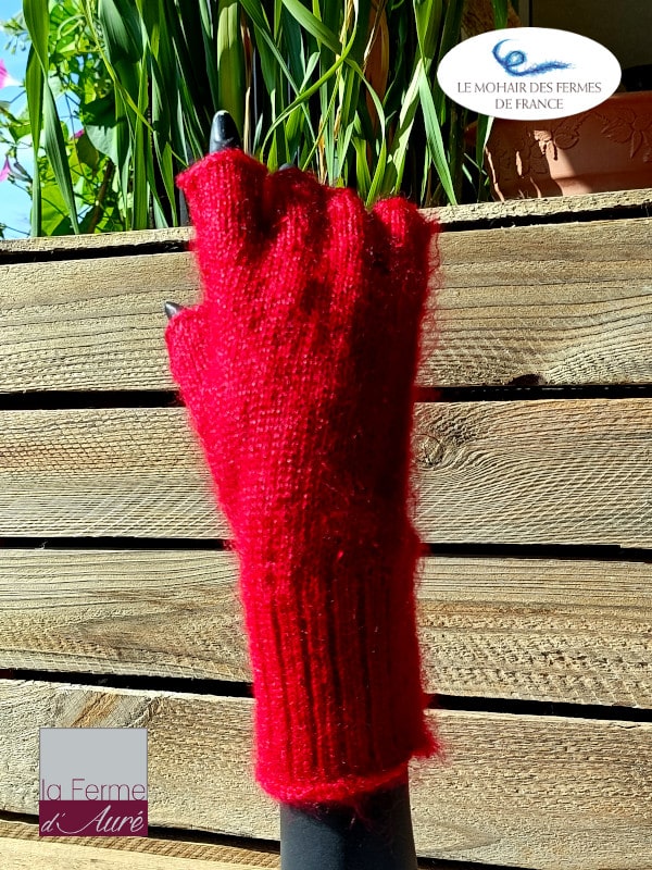 Mitaines Femme Tricot Mohair Rouge Rubis 3