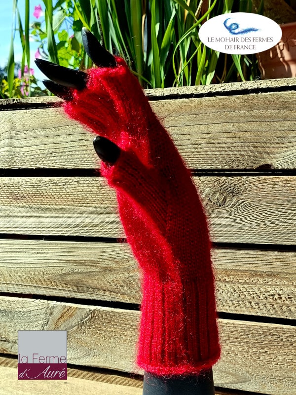 Mitaines Femme Tricot Mohair Rouge Rubis