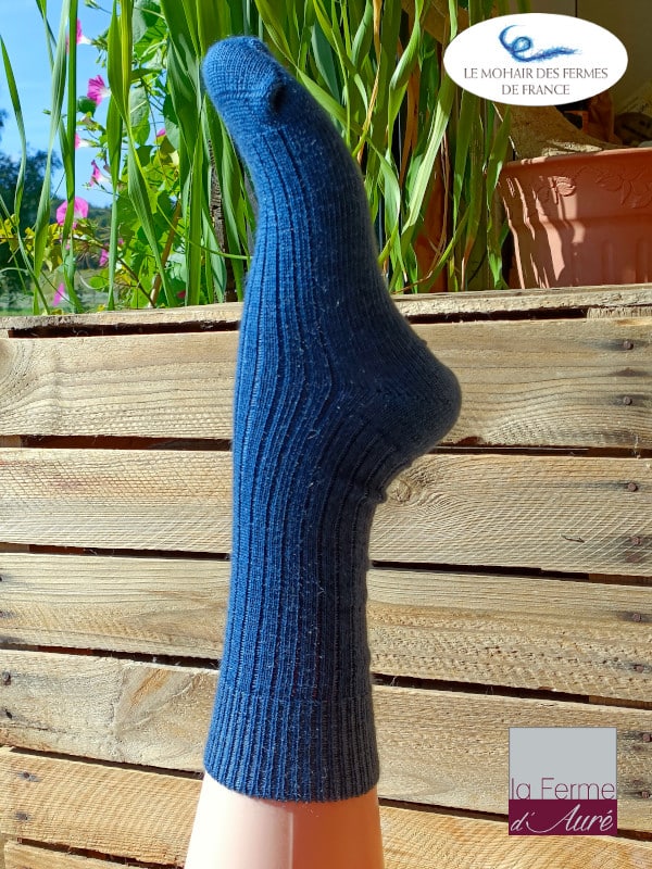 Chaussettes chaudes en mohair de France Bleu Gris