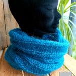 Tour de cou Homme tricot Mohair -Snood Homme Mohair de France - Bleu Canard