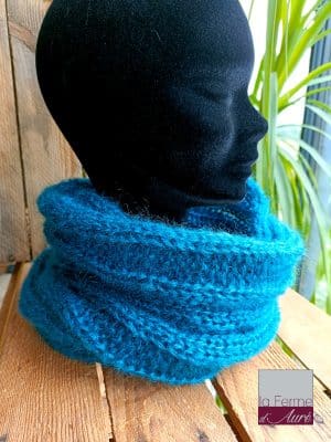 Tour de cou Homme tricot Mohair -Snood Homme Mohair de France - Bleu Canard