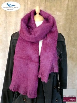 Grande Echarpe mohair et soie Prune - Mohair Ferme d'Auré