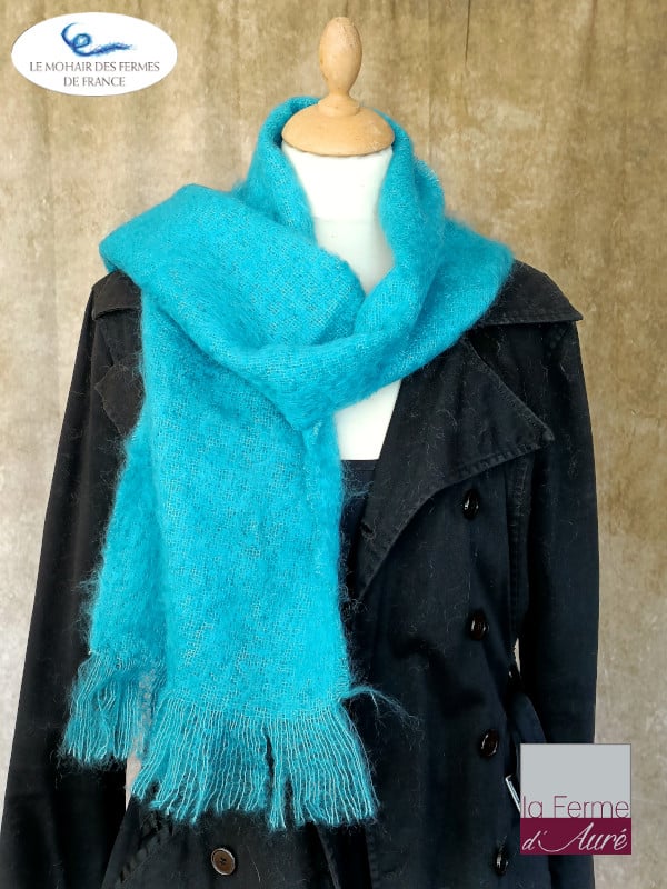 écharpe mohair et soie turquoise - petit modele