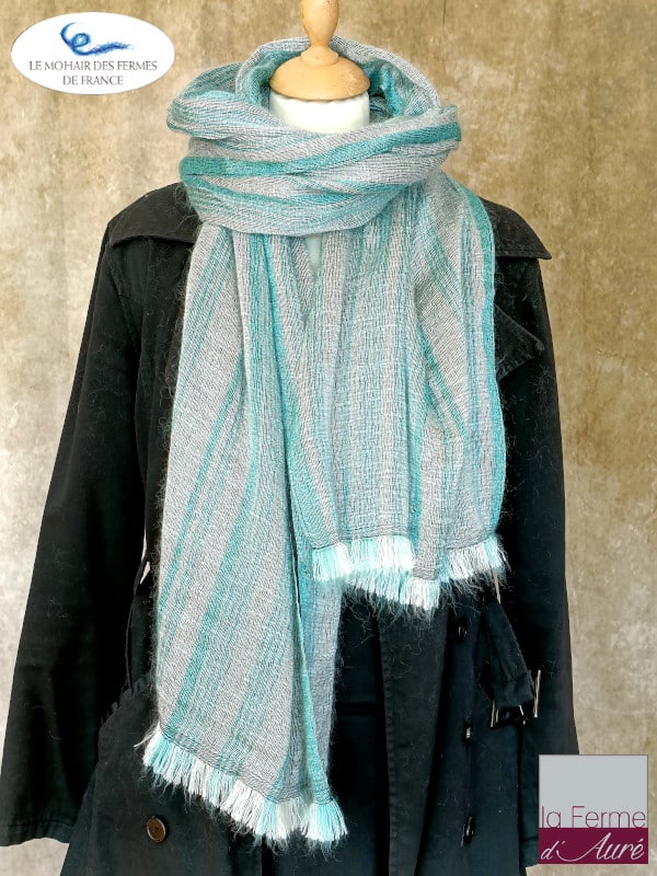 Etole Mohair Luxe effet cachemire rayee Gris Vert 3