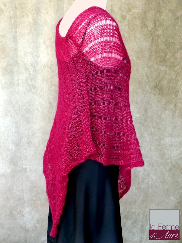 Poncho Mohair Soie Riviera coloris Bourgogne par la Ferme d'Auré - 3