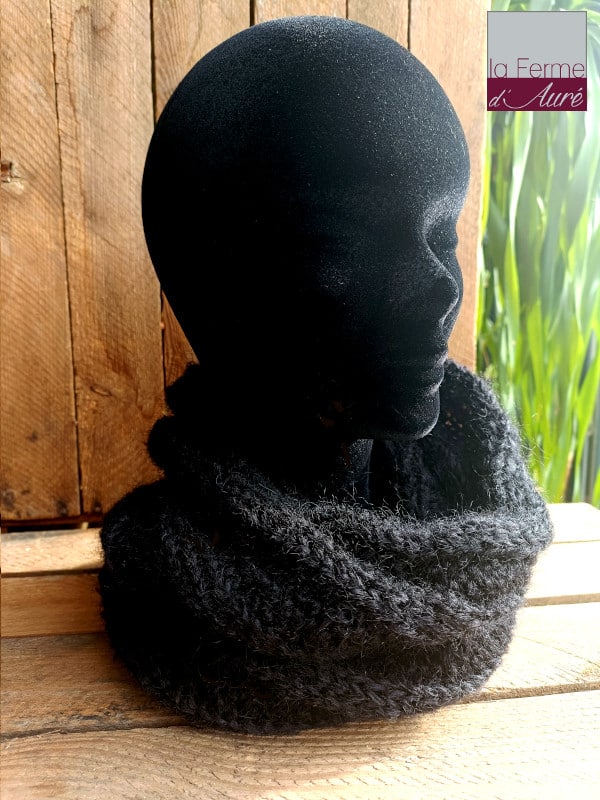 Tour de cou Homme tricot Mohair -Snood Homme Mohair de France - Noir