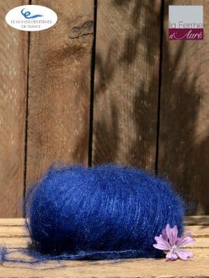 Laine Mohair et Soie coloris Bleu Encre. Mohair des Ferme de France par la Ferme d'Auré