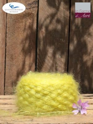 Laine Mohair et Soie coloris Jaune Absinthe. Mohair des Ferme de France par la Ferme d'Auré
