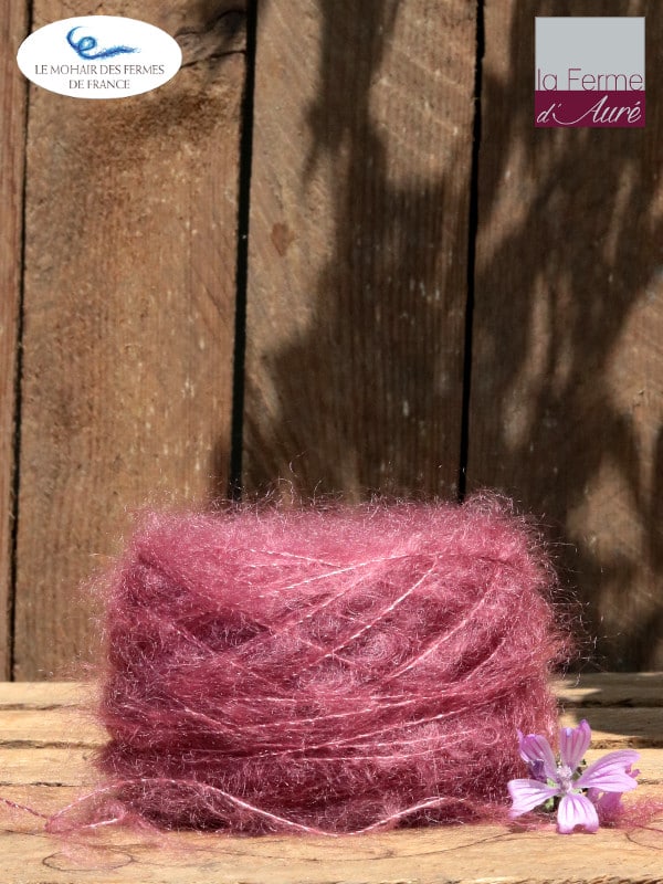 Laine Mohair et Soie coloris Vieux Rose. Mohair des Ferme de France par la Ferme d'Auré