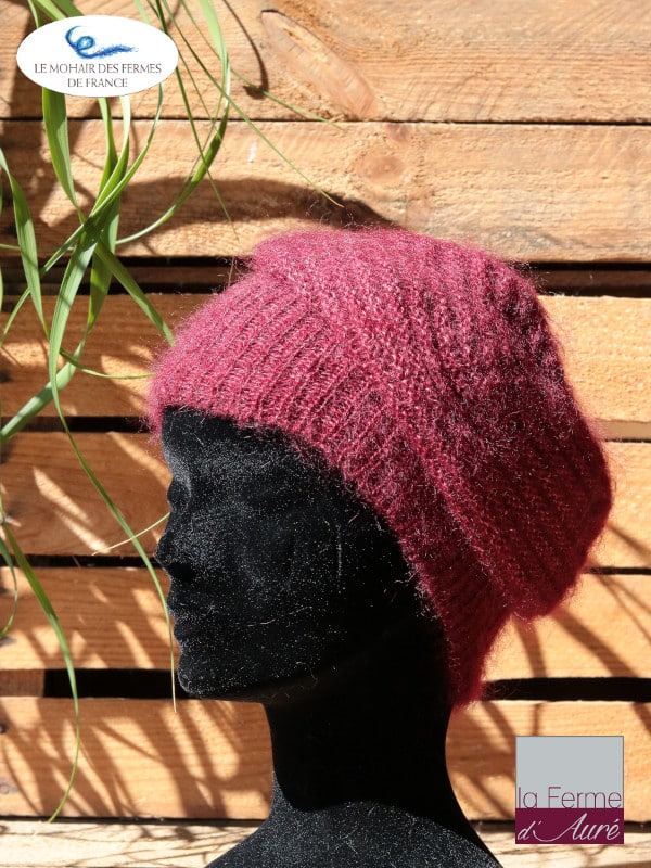 Béret en laine mohair pour femme coloris Beaujolais. Mohair des Fermes de France par la Ferme d'Auré