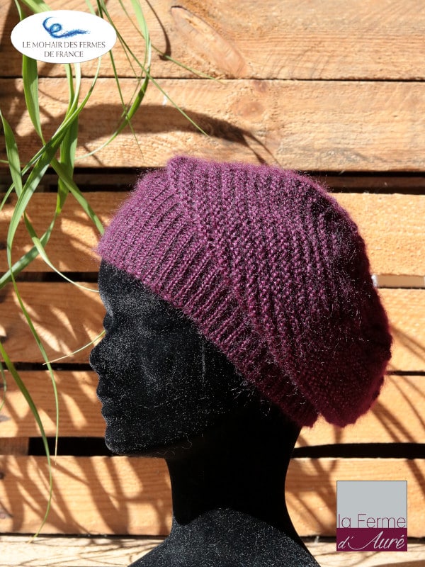 Béret en laine mohair pour femme coloris Prune. Mohair des Fermes de France par la Ferme d'Auré