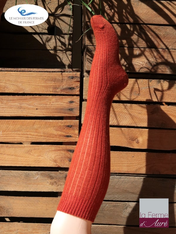 Chaussettes chaudes hautes, appelées mis-bas, en mohair de France Cuivre