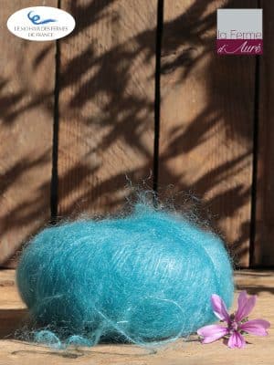 Laine Mohair et Soie coloris Turquoise. Mohair des Ferme de France par la Ferme d'Auré
