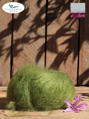 Laine Mohair et Soie coloris Vert Mousse. Mohair des Ferme de France par la Ferme d'Auré