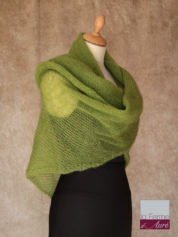 Chale mohair et soie Vert Anis - Mohair Ferme d'Auré -2