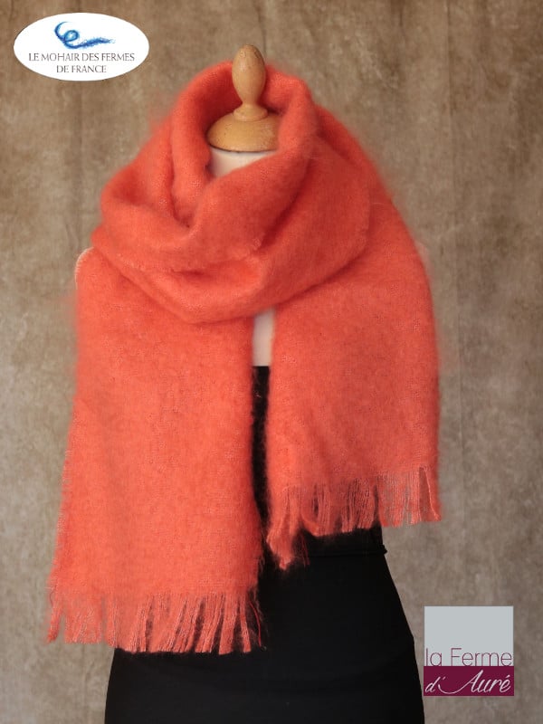 Grande Echarpe mohair et soie Corail - Mohair Ferme d'Auré