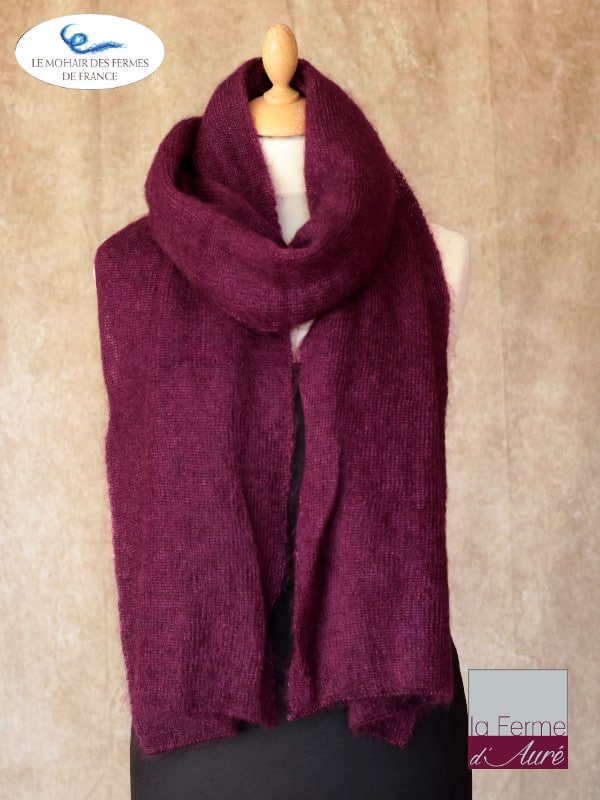 écharpe mohair et soie Prune par la Ferme d'Auré - Mohair de France