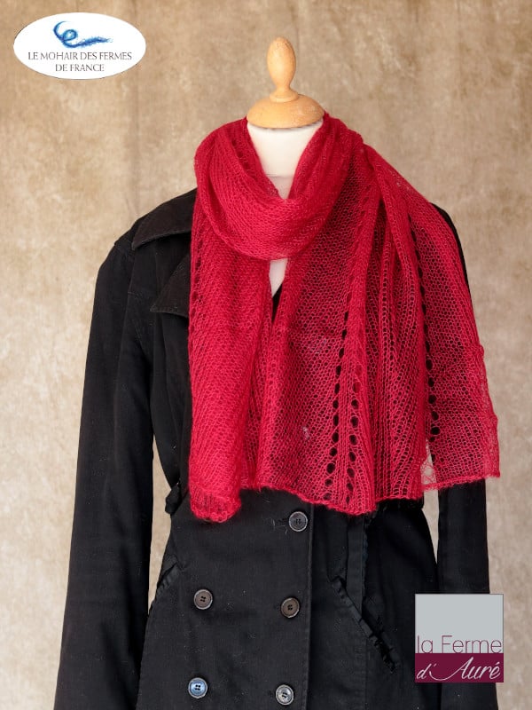 écharpe mohair et soie Rouge ferme d'Auré - Mohair de France -1