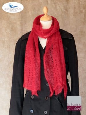 écharpe mohair et soie Rouge ferme d'Auré - Mohair de France -2