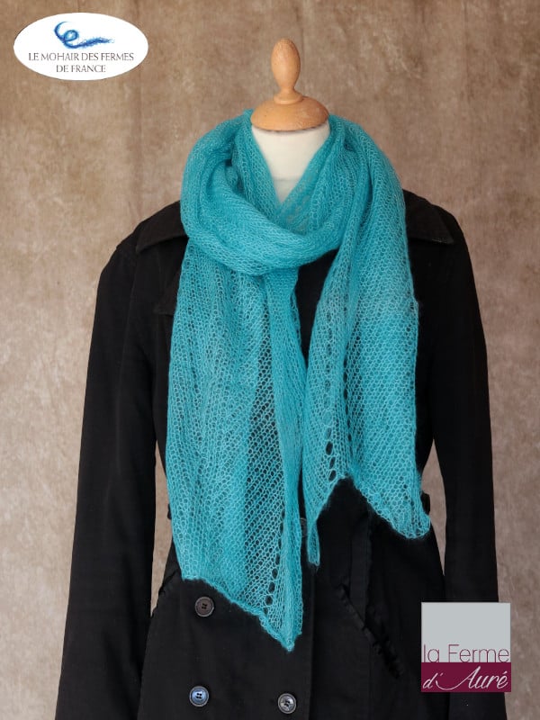 écharpe mohair et soie Turquoise ferme d'Auré - Mohair de France -1