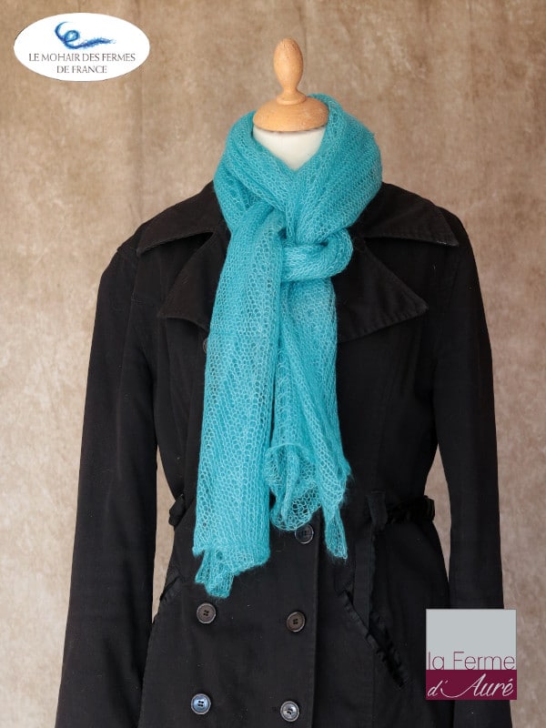 écharpe mohair et soie Turquoise ferme d'Auré - Mohair de France -2