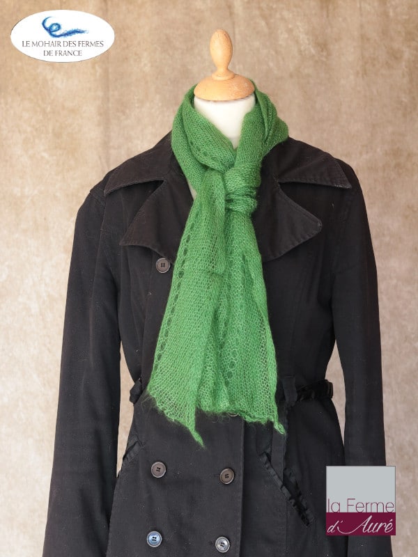 écharpe mohair et soie Vert Avocat ferme d'Auré - Mohair de France -1