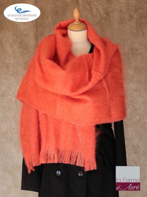 etole-femme-laine-mohair-soie-corail