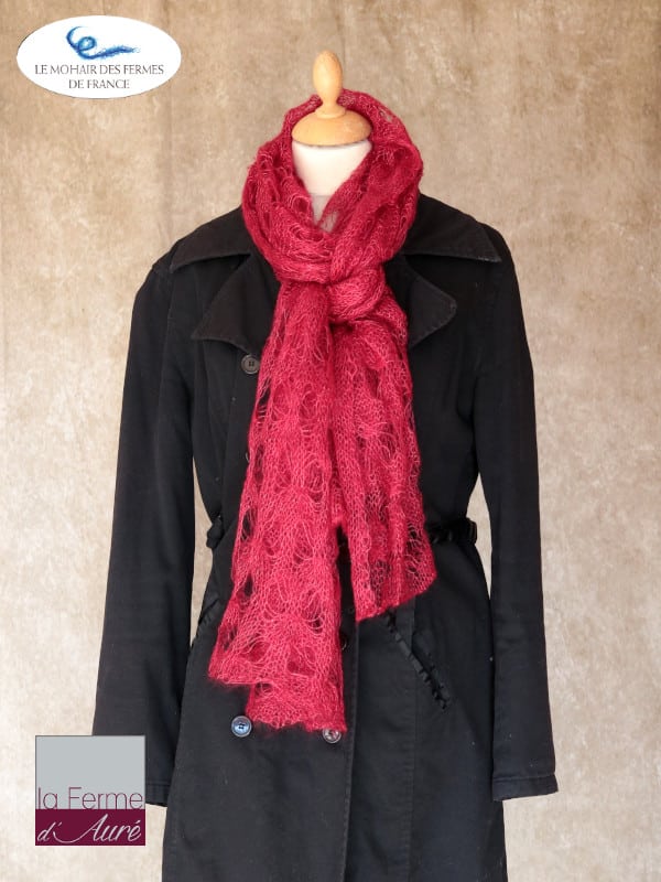 etole femme laine mohair et soie Rouge - Mohair de France