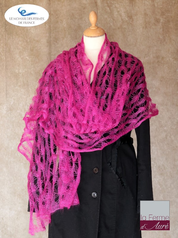 etole femme laine mohair et soie Rose - Mohair de France