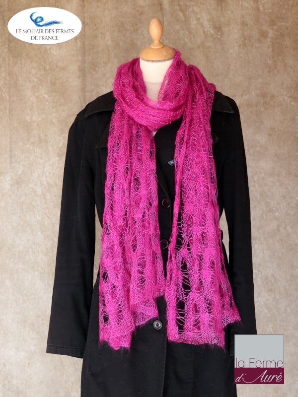 etole femme laine mohair et soie Rose 2- Mohair de France