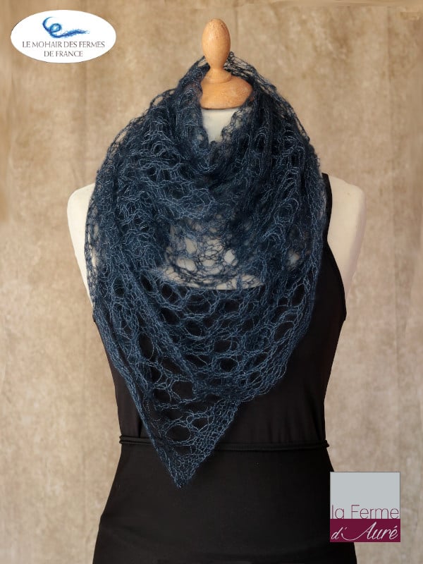 Echarpe mohair et soie foulard Bleu par la Ferme d'Auré - Mohair de France