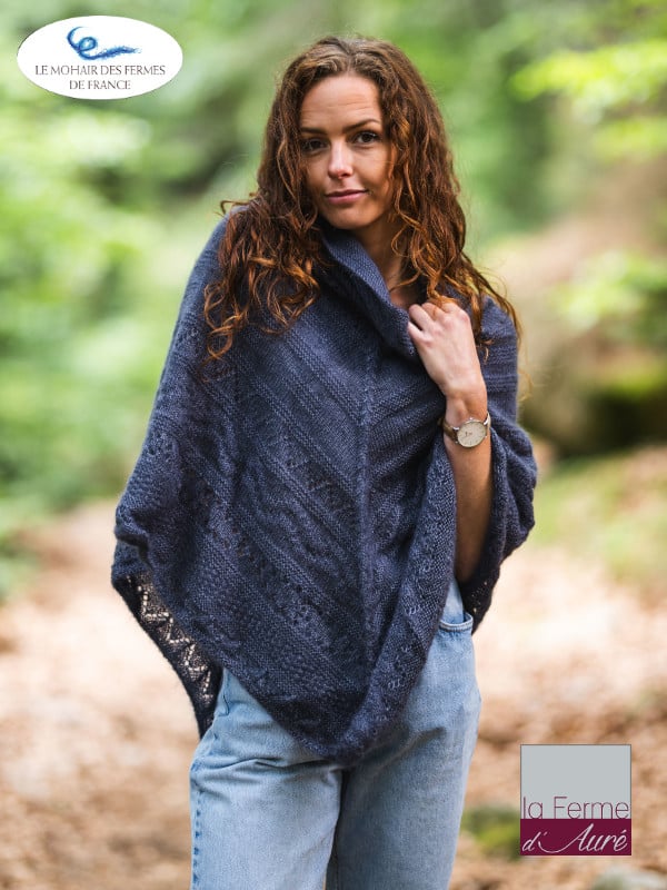 Poncho Femme Laine Mohair et soie gris ardoise - Mohair des Fermes de France