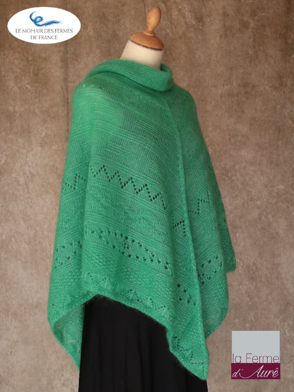 Poncho Mohair et Soie Vert Chlorophile modele Sik par la Ferme d'Auré - 2