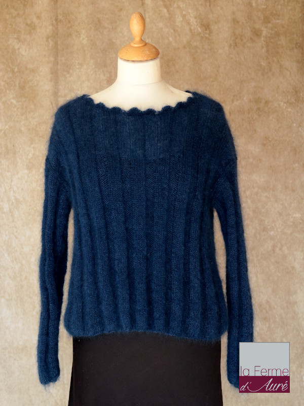 Pull Mohair et Soie Femme Bleu Nuit, modele Nairobi