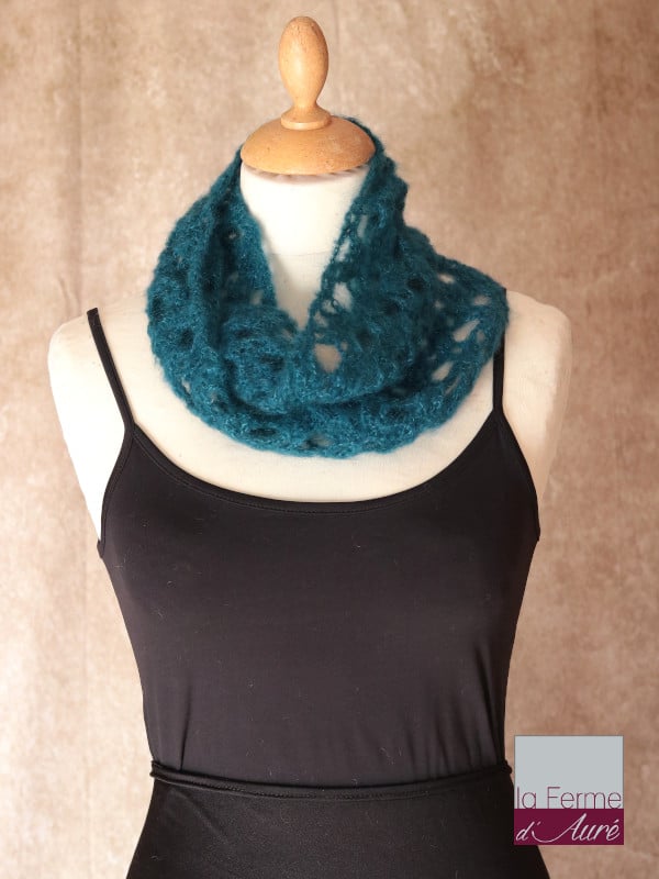 col snood tour de cou laine mohair de france - fait Main - coloris col vert