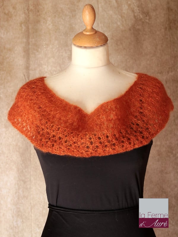 col snood tour de cou laine mohair de france - fait Main - coloris cuivre - detail