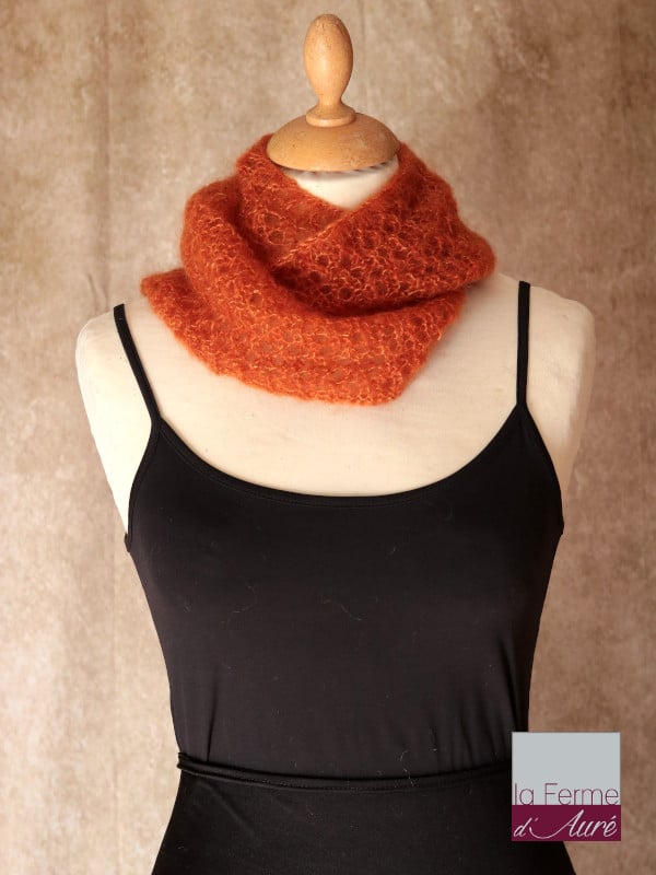 col snood tour de cou laine mohair de france - fait Main - coloris cuivre