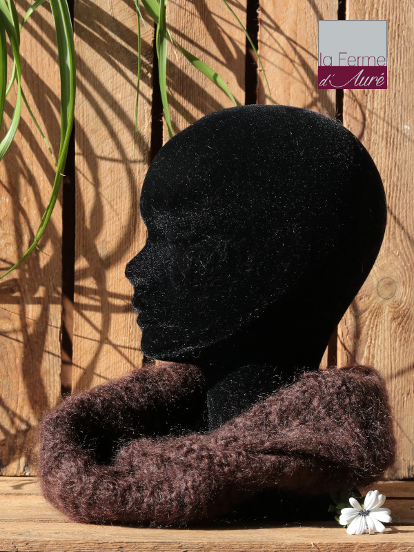 Tour de cou Moebus - écharpe col en laine mohair de France coloris marron - Tricoté à la Main