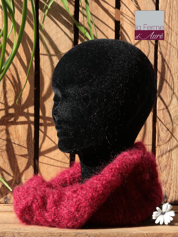 Tour de cou Moebus - écharpe col en laine mohair de France coloris rouge - Tricoté à la Main
