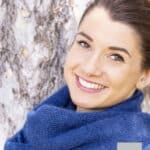 Écharpe tricotée en mohair et soie coloris Cèdre bleu