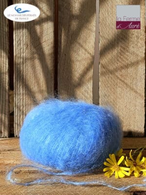 Laine Mohair et Soie coloris Pervenche. Mohair des Ferme de France par la Ferme d'Auré