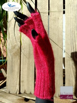 Mitaines mohair et soie Rose en Mohair des fermes de France - détail1