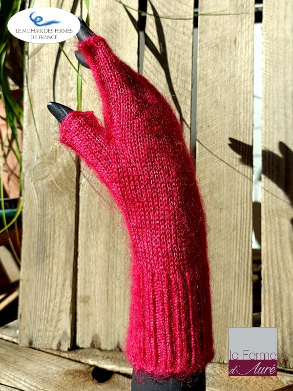 Mitaines mohair et soie Rose en Mohair des fermes de France - détail2
