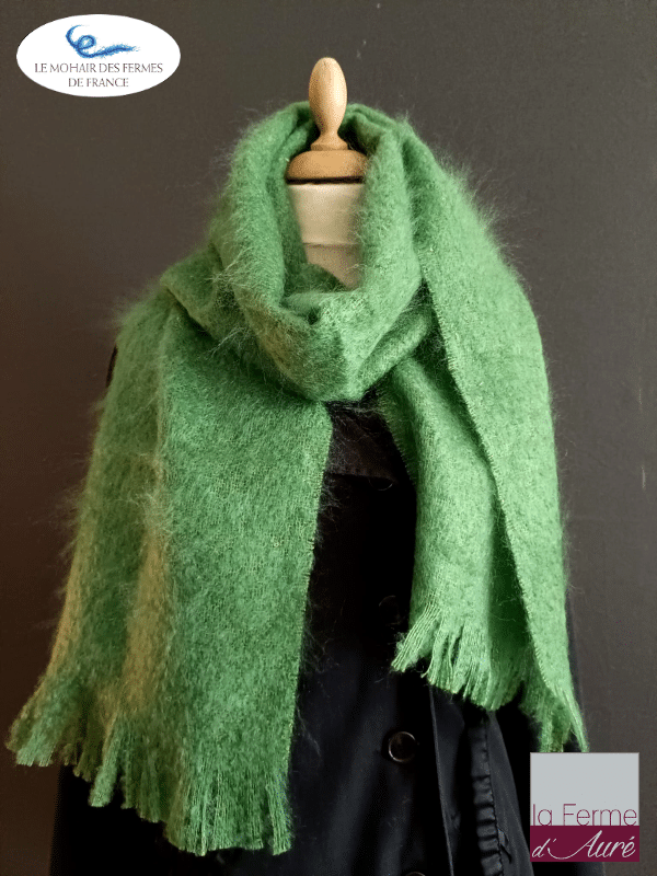 echarpe laine mohair vert bouteille - mohair des fermes de france