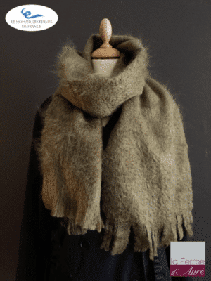 echarpe laine mohair vert kaki - mohair des fermes de france