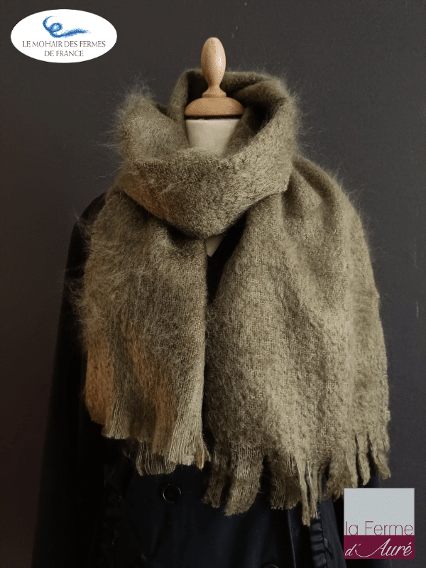 echarpe laine mohair vert kaki - mohair des fermes de france