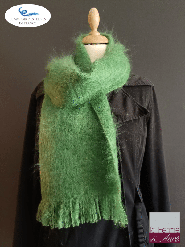 echarpe laine mohair vert bouteille - petit modele - mohair des fermes de france
