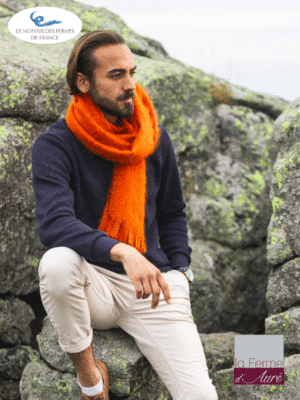 Echarpe Homme laine Mohair Cèdre Orange Cuivré